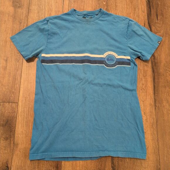 Quiksilver Men's Medium Shirt Stripe Skater Surf California Logo Blue - Picture 1 of 7